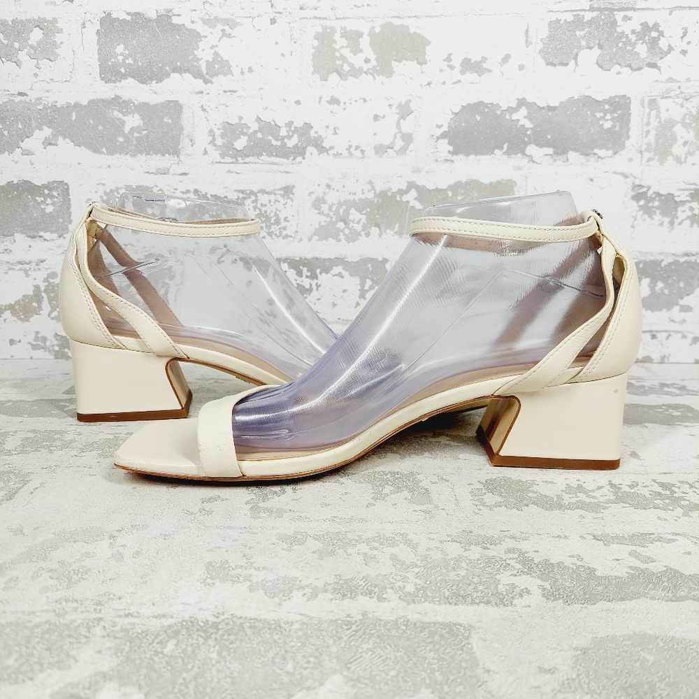 Sam Edelman Wilson Ivory Leather Square Toe Ankle Strap Heels Sandals D285 - Picture 5 of 14